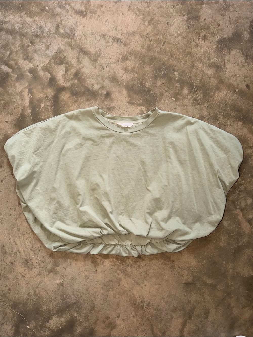 Grey Lab Sage Green Batwing Bubble Hem Crop Top Cotton Large Relaxed